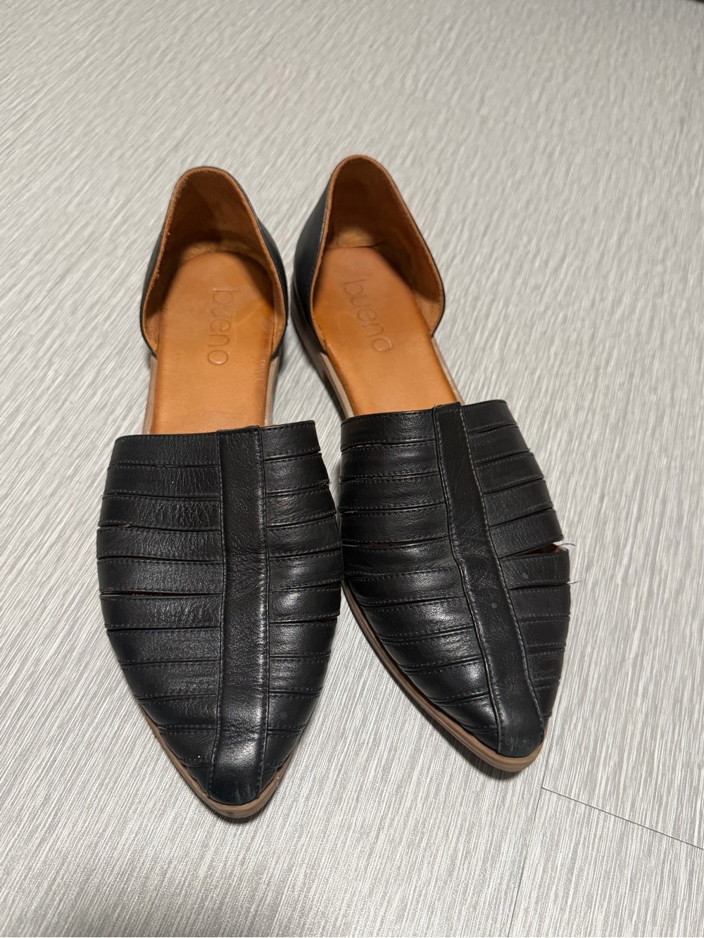 Bueno Women’s Black Leather D’Orsay Pointed Toe Flats EU 40 US 9